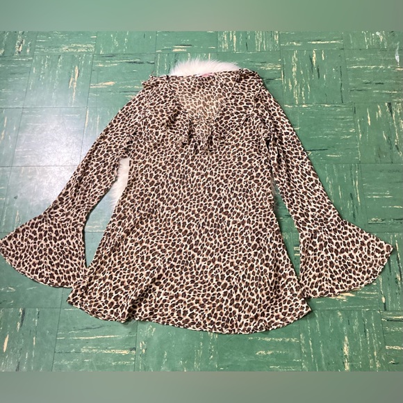 Victoria’s Secret Chiffon Lightweight Leopard XL Bell Sleeve Ruffle Slip Dress - Picture 5 of 10